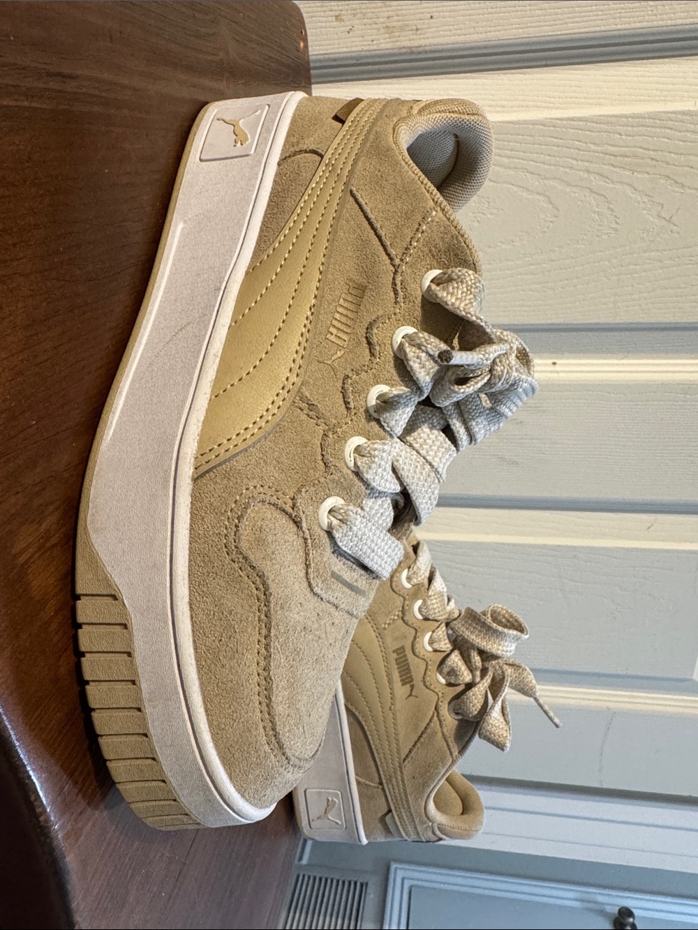 Puma Beige and Cream Suede Sneakers